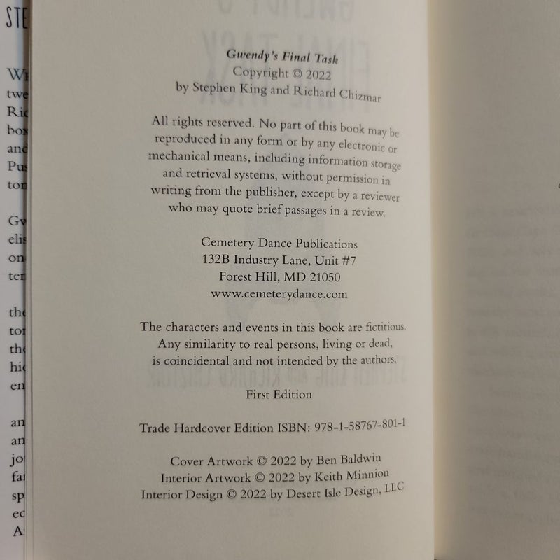 Gwendy's Final Task (First Edition)