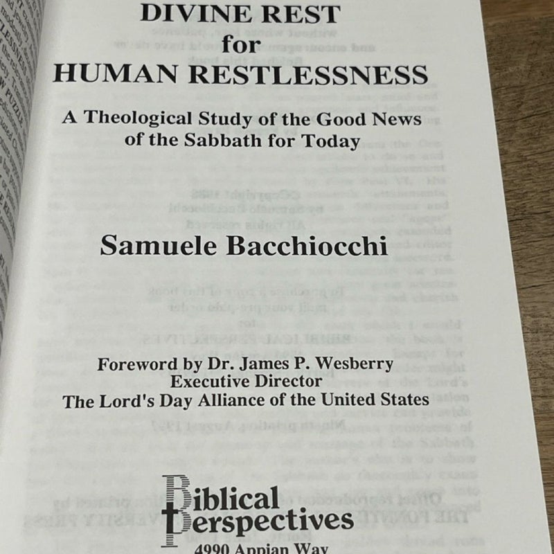 Divine Rest for Human Restlessness Samuele Bacchiocchi 1988 6th printing
