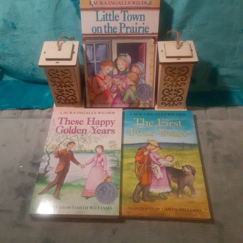 Complete Little House On The Prairie 9 paperback Book Set By Laura Ingalls Wilder! All have some cover wear. Big Woods & Farmer boy have some creases/ reading wear, other books in very good shape! =0


Little House in the Big Woods - creases on cover, spine,& pages, good shape.


Farmer Boy - some spine creases, good shape.


Little House on the Prairie - very good shape.


On the Banks of Plum Creek -indent on spine (made like that) otherwise very good shape.


By the Shores of Silver Lake - vg shape.


The Long Winter - vg shape.


Little Town on the Prairie - vg shape.


These Happy Golden Years - vg shape.


The First Four Years - vg shape.

