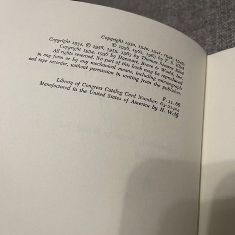 T. S. ELIOT Collected Poems 1909-1962 **READ DESCRIPTION**