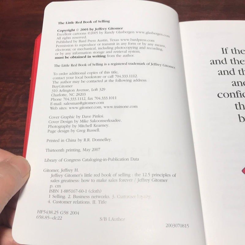 13th printing * The Little Red Book of Selling