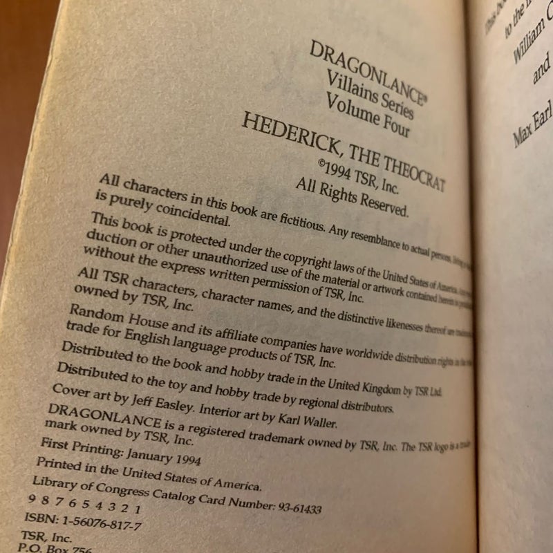 Vintage DragonLance: Villains Series: The Black Wing, Hederick the Theocrat, Lord Toede, The Dark Queen