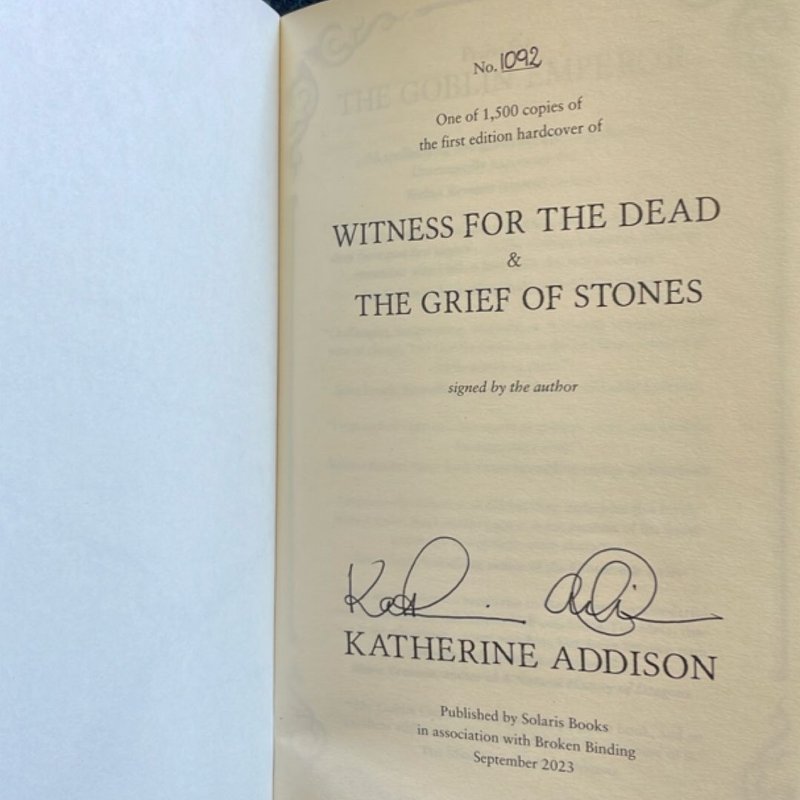 The Witness for the Dead/The Grief of Stones | Broken Binding | Signed & Numbered Special Edition