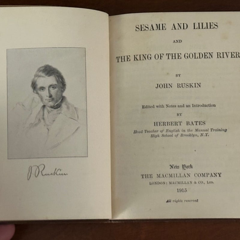 Ruskin's Sesame and Lilies - Vintage 1915 Hardcover- Macmillan's Pocket Classics