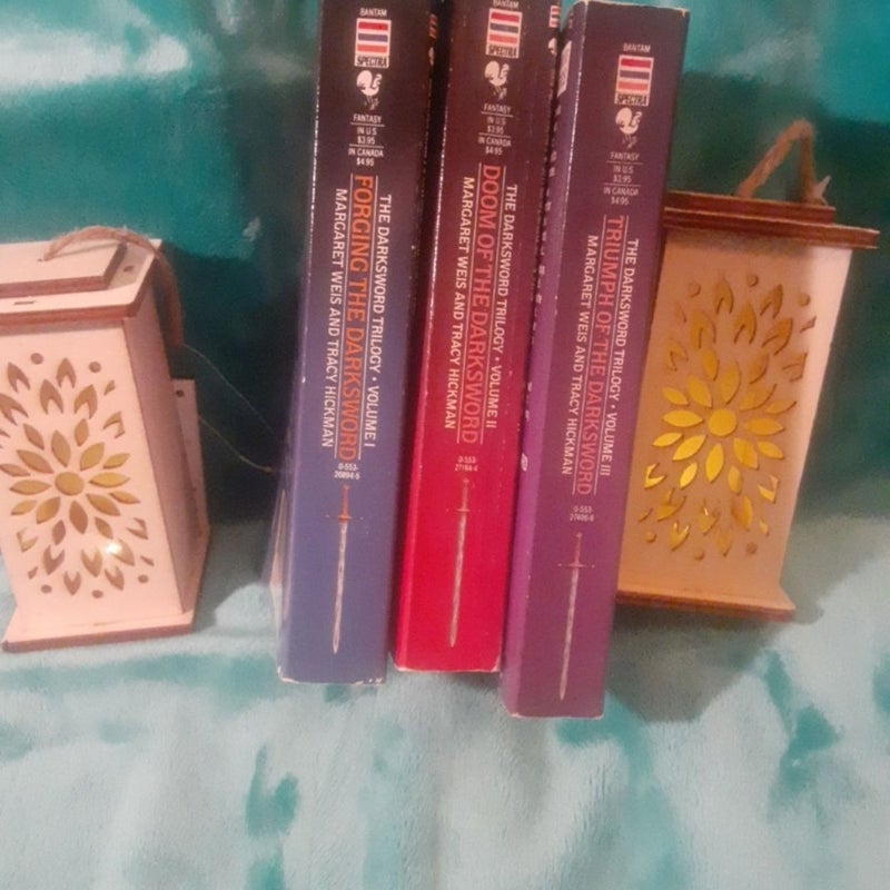 The Darksword Trilogy book Set by Margaret Weis, Forging the darksword , Doom of the dark sword, Triumph of the darksword, all 1st Editions