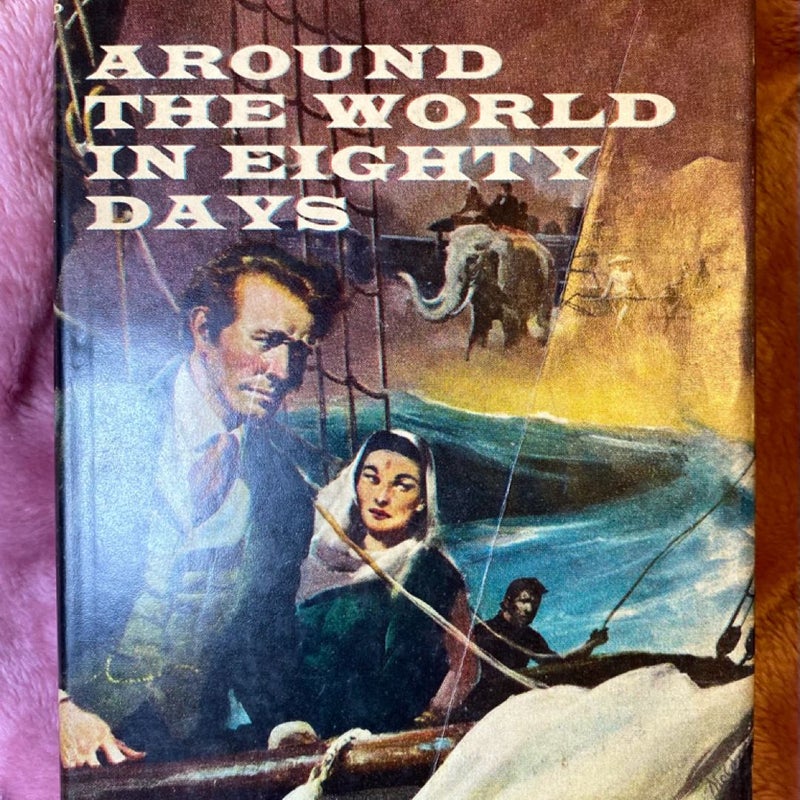 Around The World In Eighty Days By Jules Verne HC DJ Grosset & Dunlap Vtg 1956