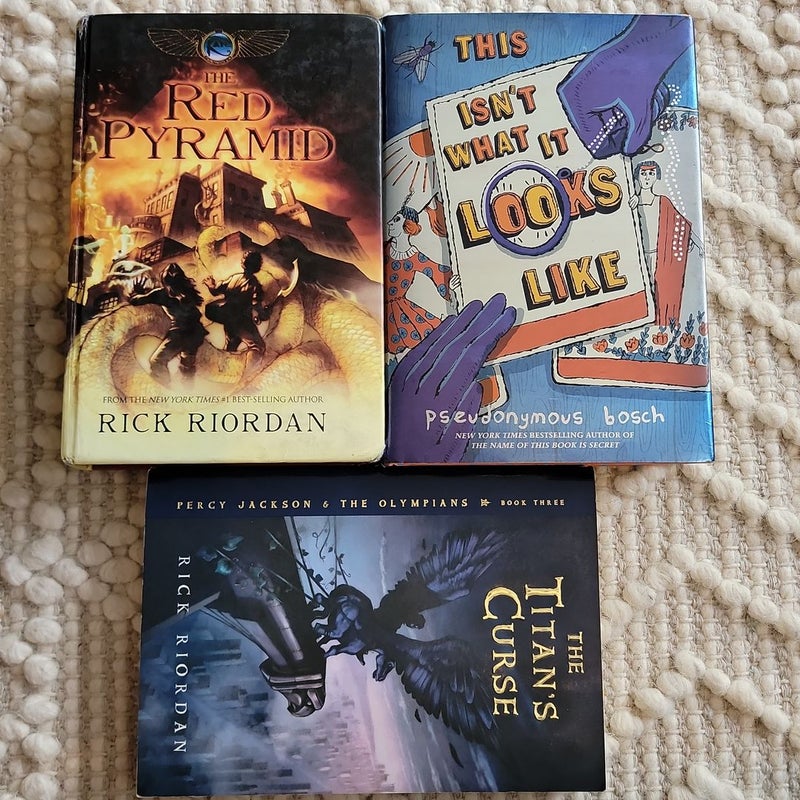 Middle school 3-book bundle: Titan's Curse, Red Pyramid, This Isn't What It Looks Like