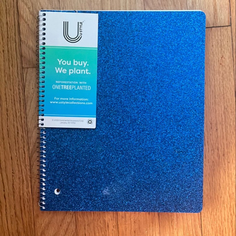 Ustyle blue glitter 1 subject spiral notebook