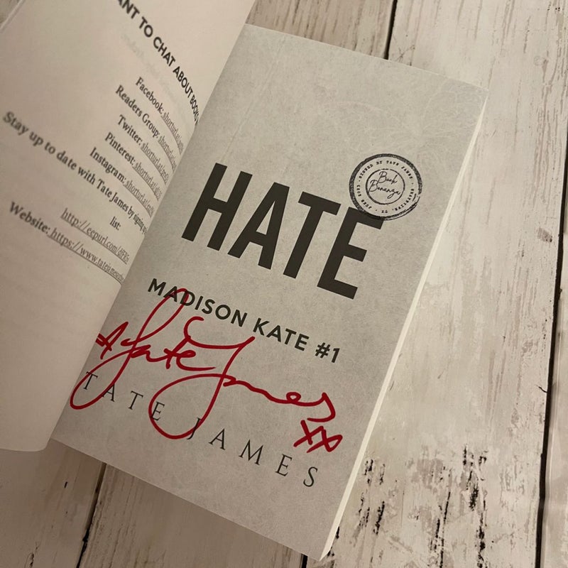 HAND SIGNED Hate By James Tate Special Edition Madison Kate #1 OOP