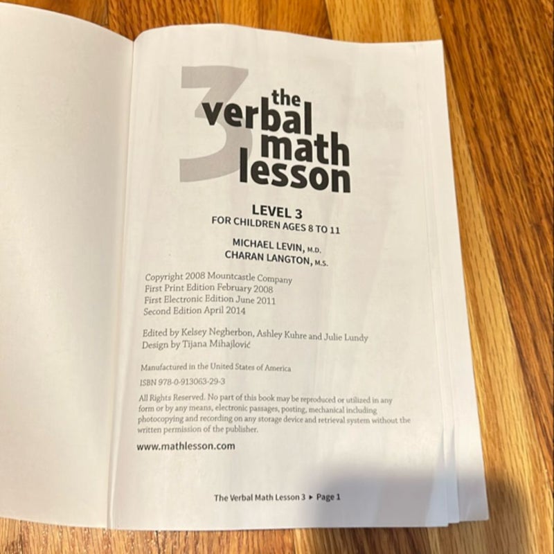 The Verbal Math Lesson Book 3