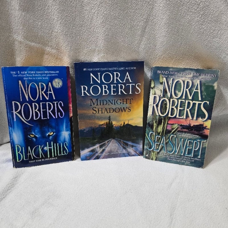 Nora Roberts 3 Book Bundle:Black Hills/Midnight Shadows/Sea Swept