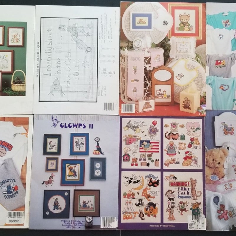 VINTAGE LOT OF 1980s CROSS STITCH PATTERNS, DIMENSIONS, LEISURE ARTS & OTHERS!