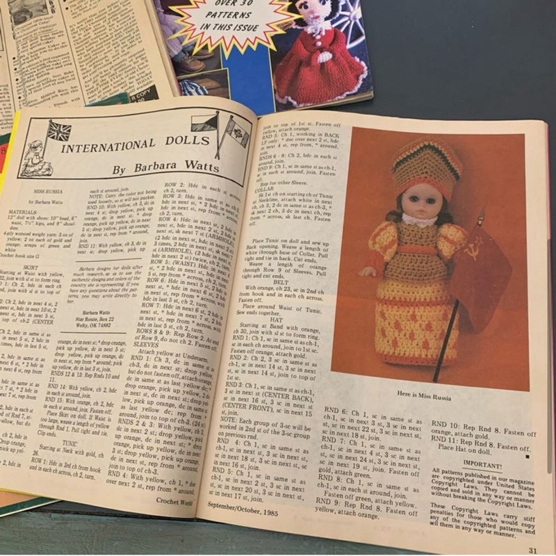 6 Crochet World Magazines from 1985