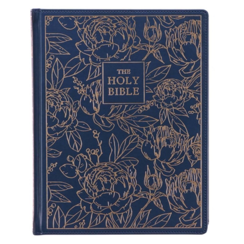 KJV Large Print Note-Taking Bible Navy Blue Floral Faux Leather