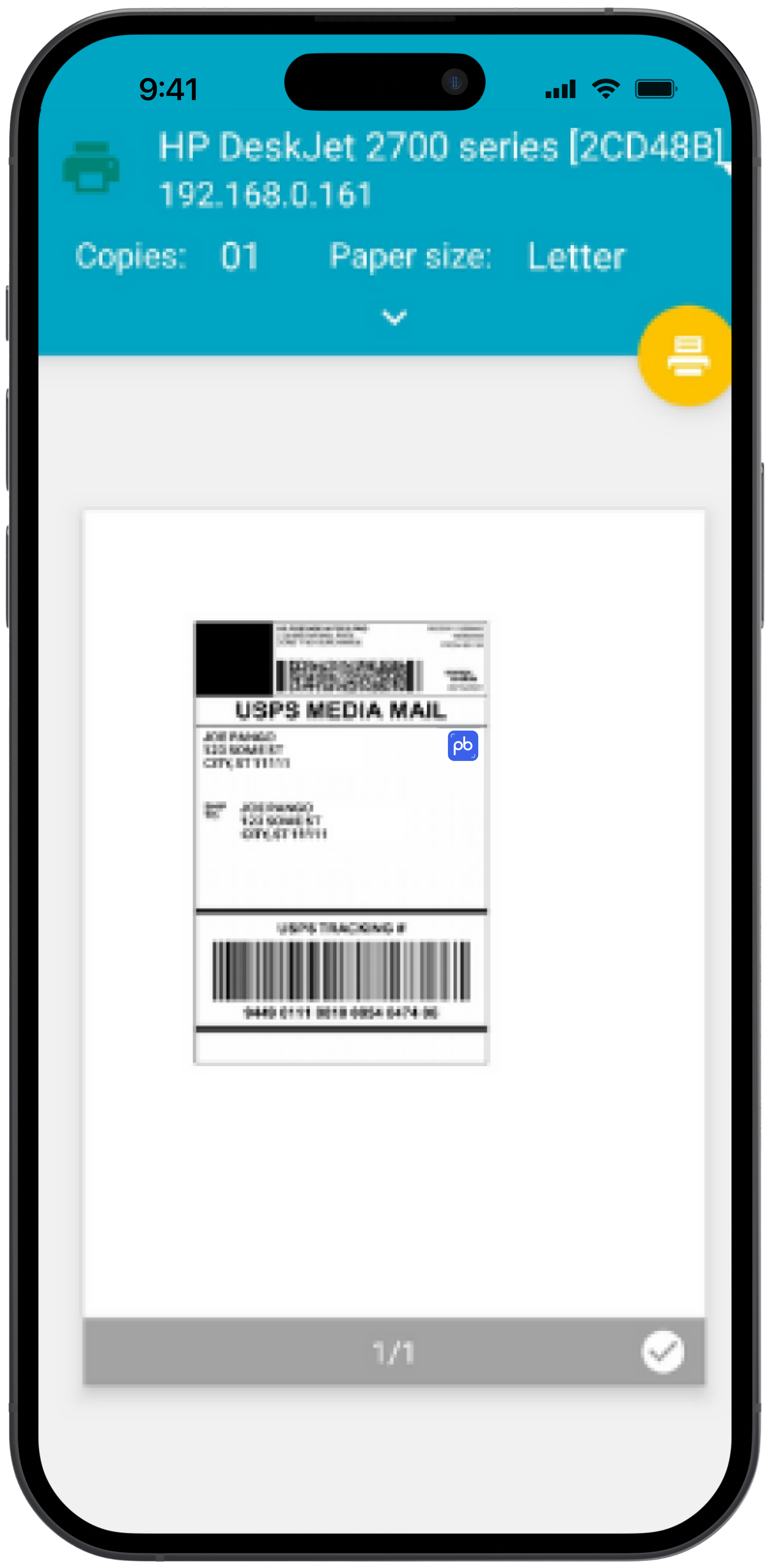 App screenshot of label