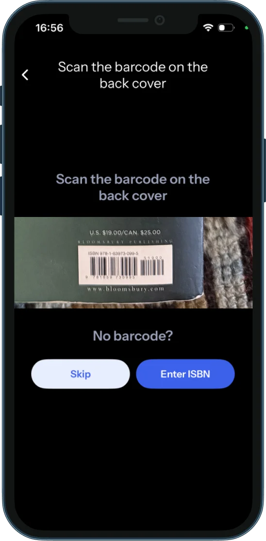 App screenshot of barcode
