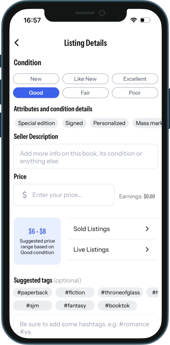 App screenshot filling book details